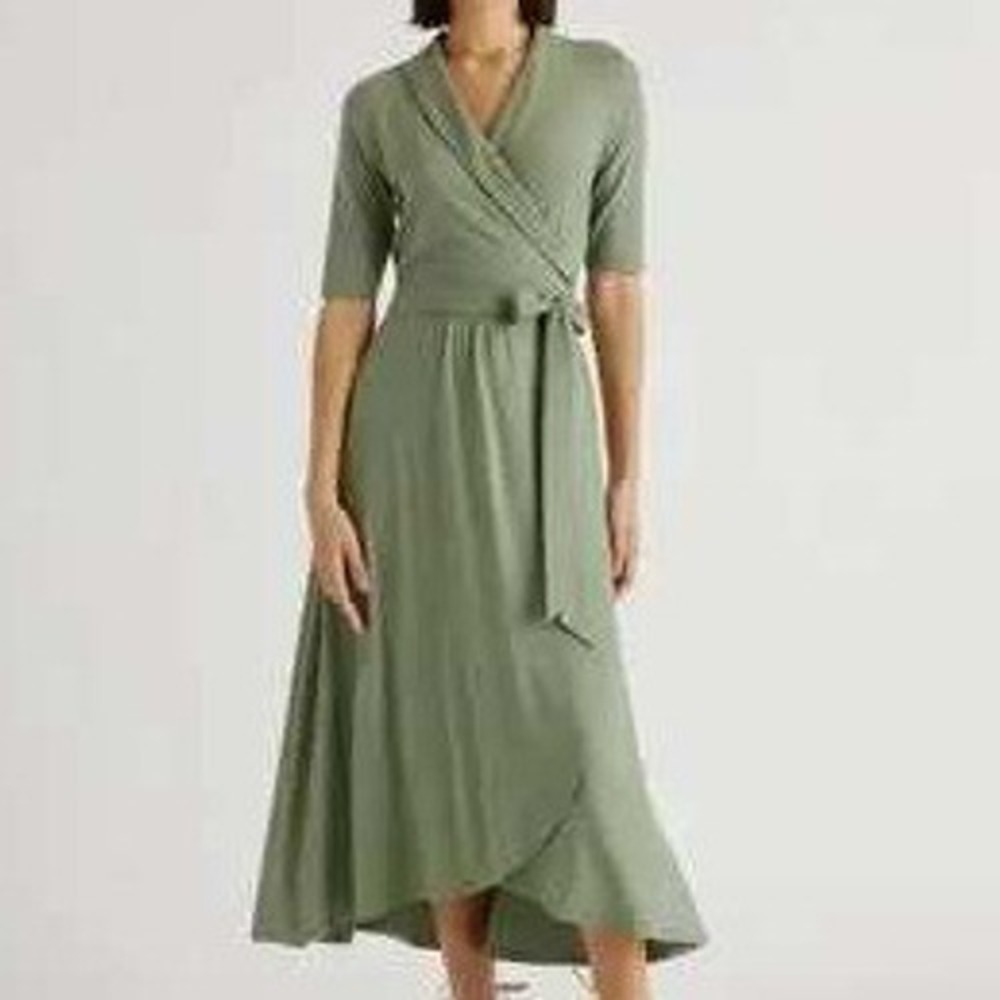 Quince Tencel Jersey Midi Wrap Dress Sage Green Timeless LB42713-SHWDC01 Size S